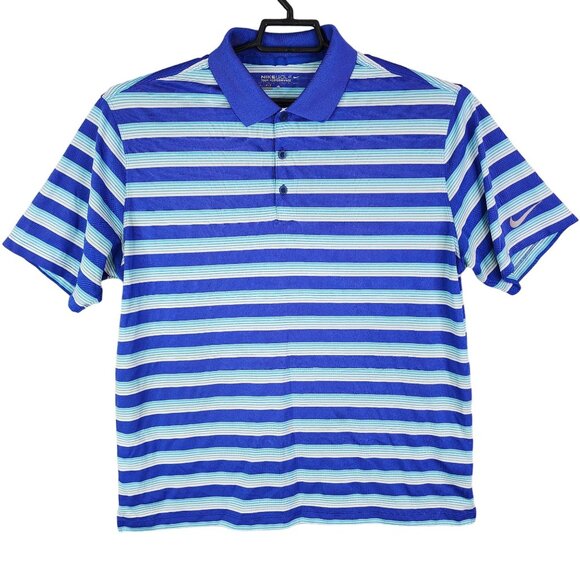Men's Nike Golf Tour Performance Dri-Fit Polo Shirt Blue Stripes Short Sleeve L - Picture 1 of 10